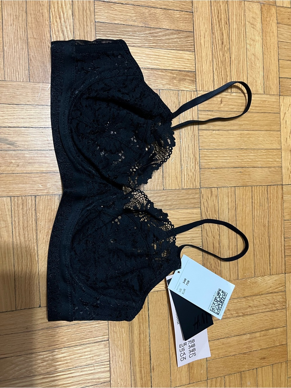 H&M Black Lace Bralette with Scalloped Edges